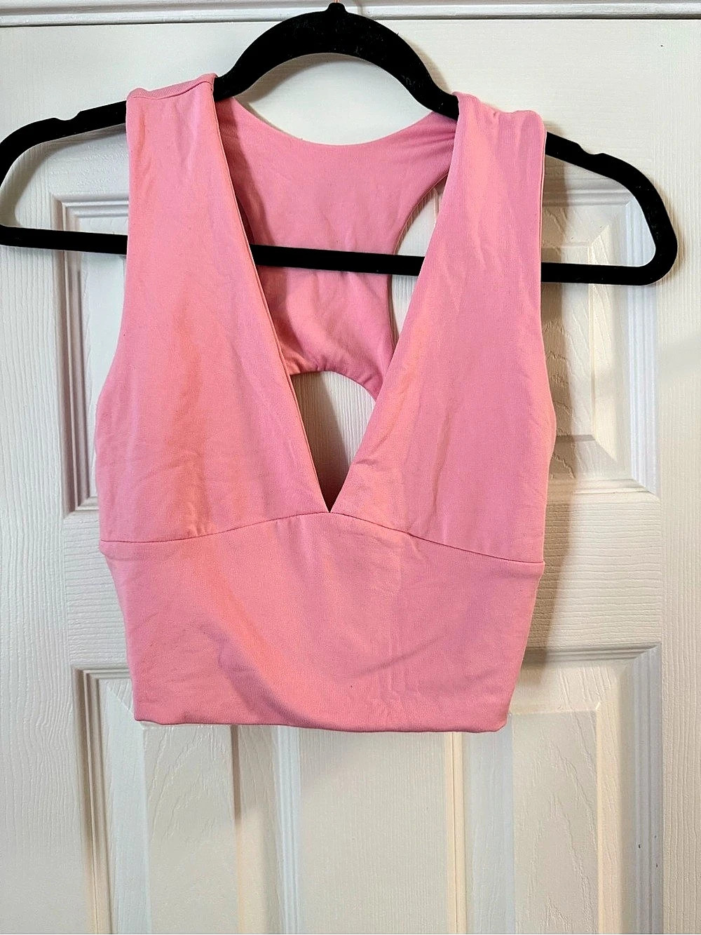AEPEBO Sexy Deep V Neck Back Cutout Racerback Crop Top Pink Small Like New